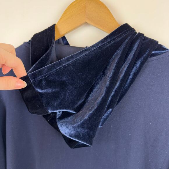 Eileen Fisher Womens Velvet Trim Hoodie in Navy Sz S | Soft Comfy Cozy Neutral - Picture 7 of 16